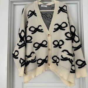 TALULAH Cream and Black Bow Cardigan